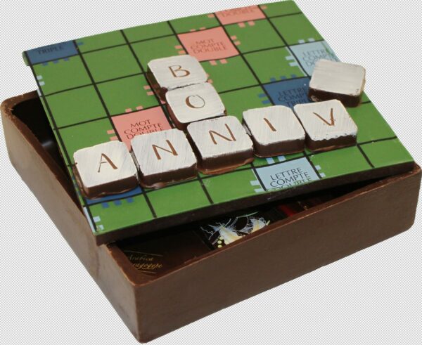 Grande boite scrabble chocolat noir garnie