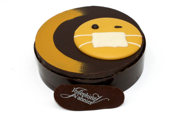 Boite Smiley jaune personnalisable T1 en chocolat noir garni