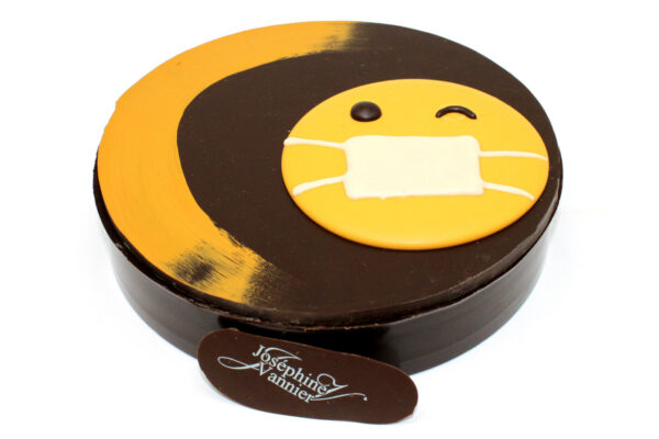 Boite Smiley jaune personnalisable T2 en chocolat noir garni