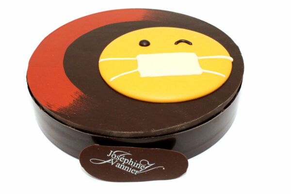 Boite Smiley rouge personnalisable T2 en chocolat noir garni