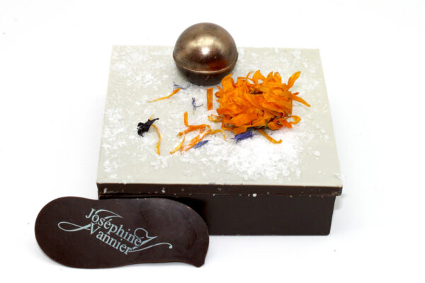 Boite givrée Fleurs séchées garni en chocolat T1