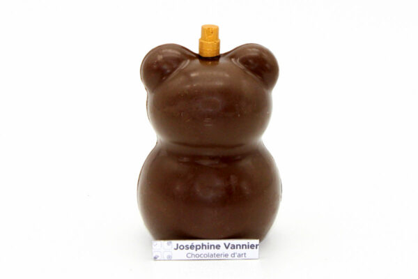 Flacon nounours en chocolat au lait garni de fritures de Noël