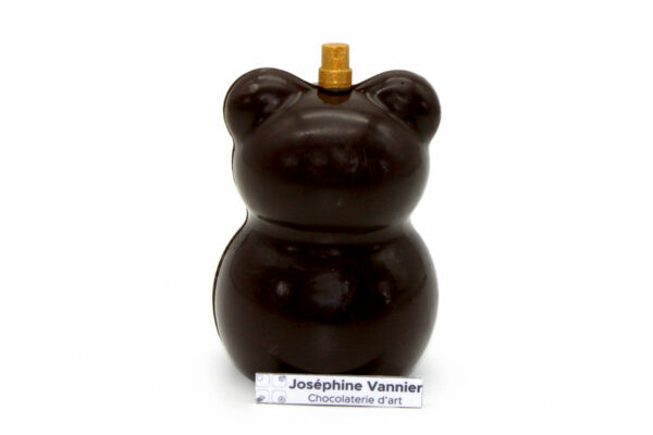Flacon nounours en chocolat noir garni de fritures de Noël