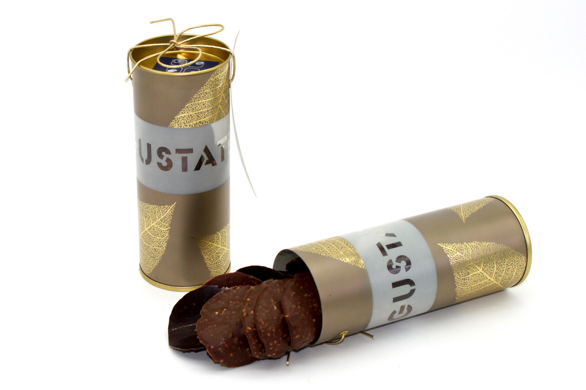 Tube dégustation de tuiles en chocolat noir et lait