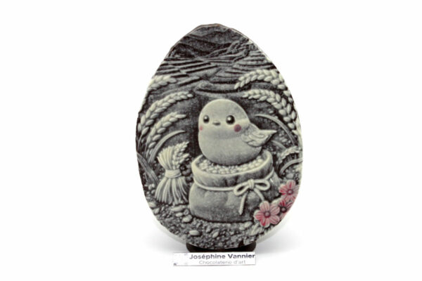 Oeuf Estampe Moyen en chocolat noir Garnie