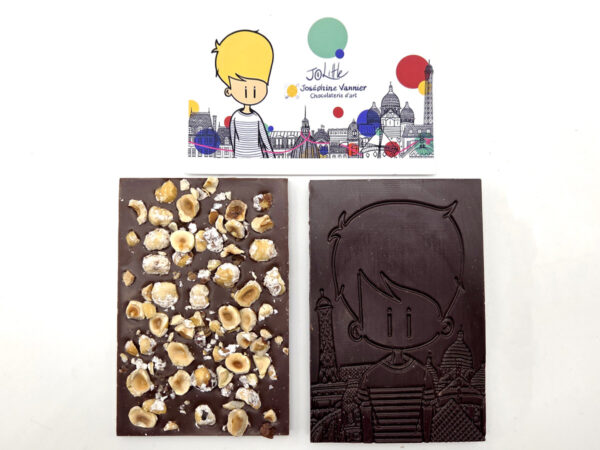 Tablette Jo Little avec noisettes caramélisées en chocolat noir 72%